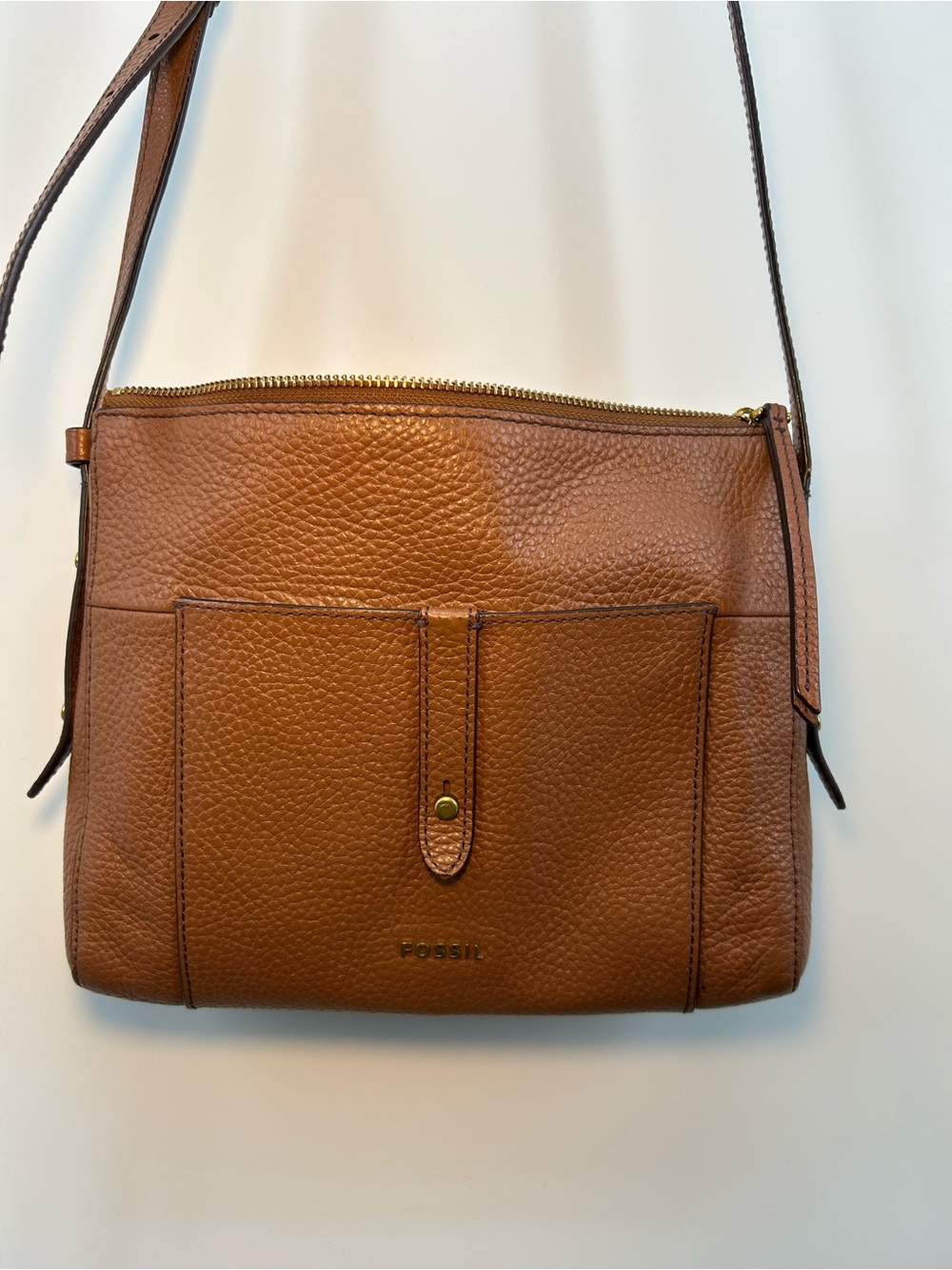 Fossil Tan Pebbled Leather Crossbody Bag